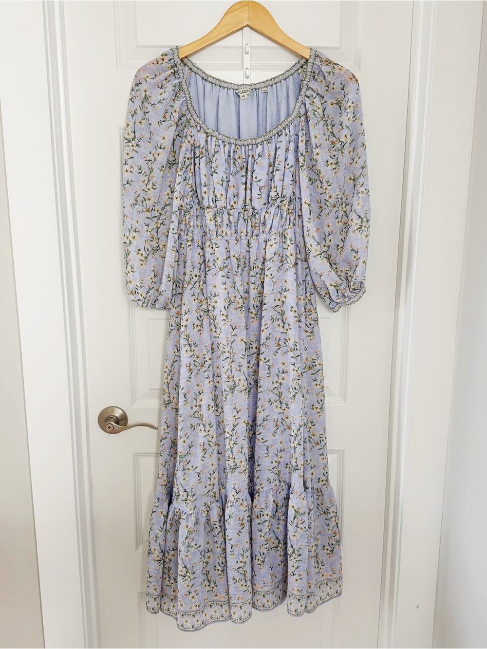 Max Studio Floral Light Blue Long Sleeve Modest Midi Midaxi Maxi Spring Dress